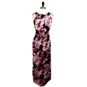 NEW SLNY Plus Size 16W Maxi Dress Blue Purple Floral Sparkles Sleeveless Pockets